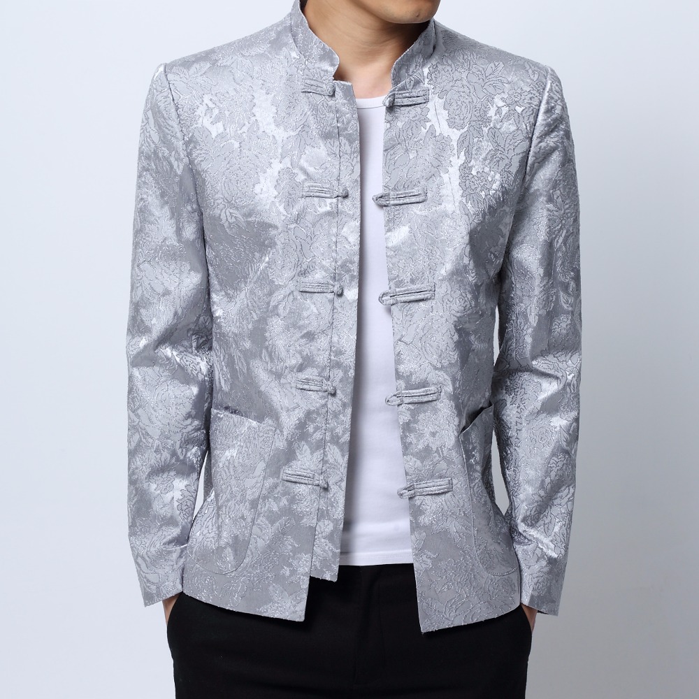 2018 autumn and winter new coat Tang suit casual men's Chinese style stand collar solid color suit jacket
