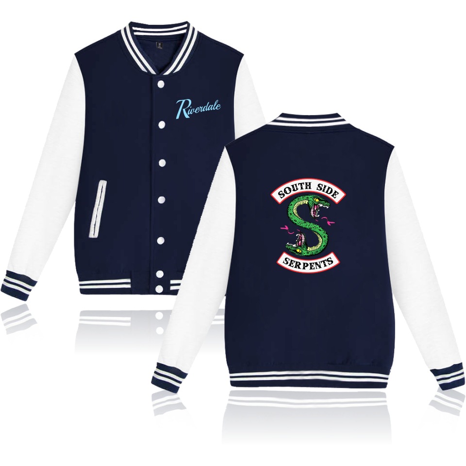 

Two Headed Snak Baseball Uniform Riverdale TV Around Valley Town Print Top Teenager Student Sport Stripe Jacket, Pink