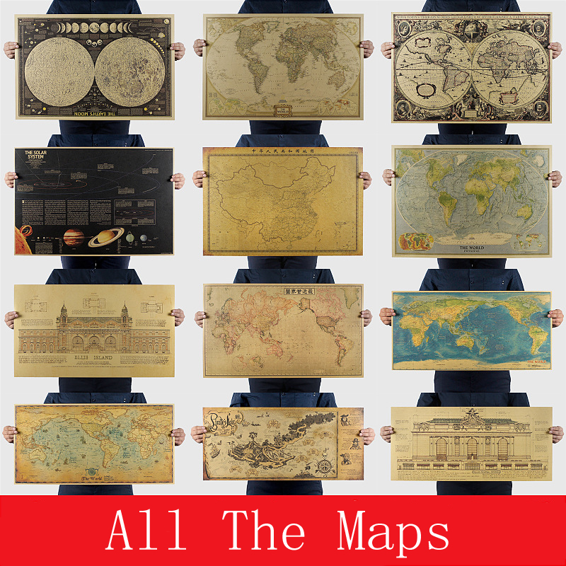 

All the collection of maps Vintage Retro Paper Earth Moon Mars Poster Wall Chart Home Decoration Wall Sticker