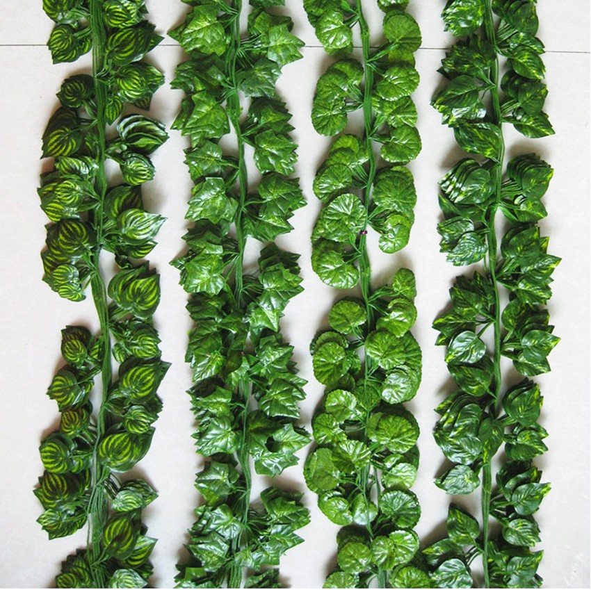 

2.1M 12Pcs Wired Ivy Leaves Garland Silk Artificial Vine Greenery For Wedding Home Office Decoratiove Wreaths 2017 New Style, Green