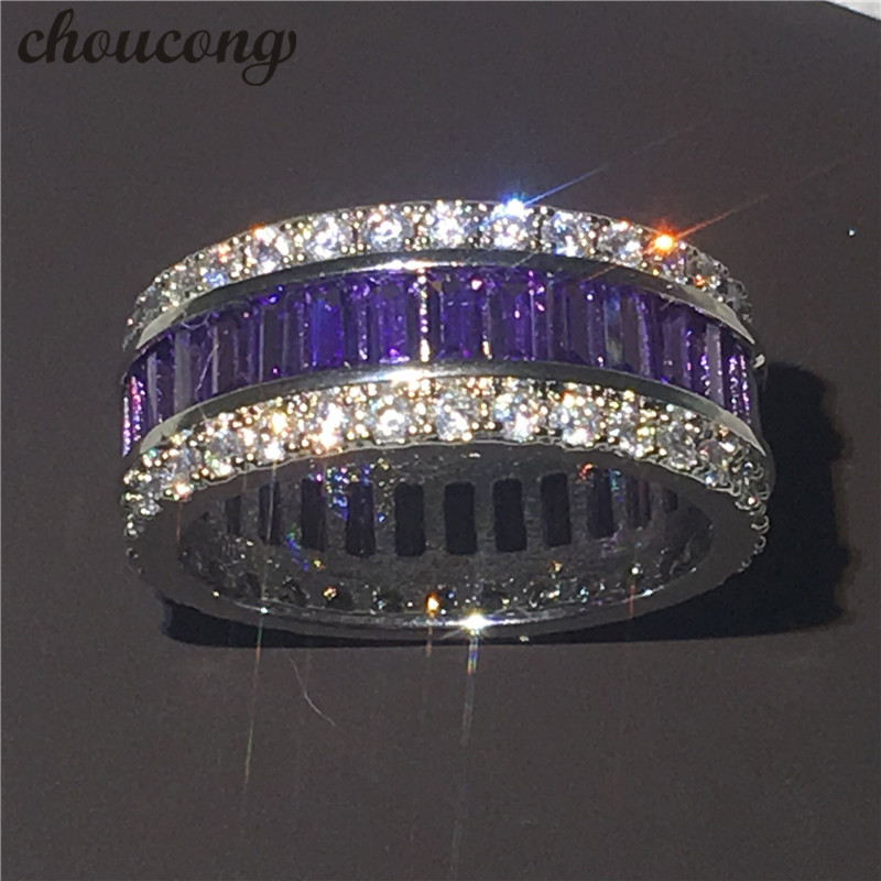 

choucong Full 15ct Diamond purple Cz 925 sterling Silver Women Engagement Wedding Band Ring fashion Jewelry