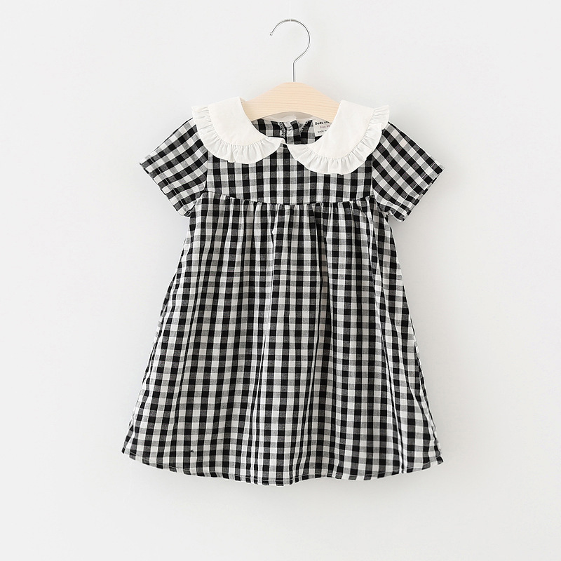 

2018 kids clothing new arrivals Girls Lovely dress pet pan collar short sleeve plaid print dress 100% cotton girl kids elegant ins dress, Mix colors