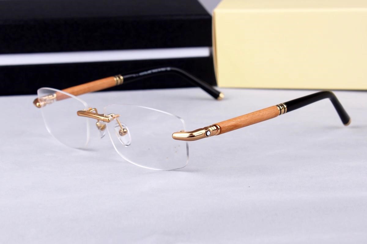 

2020 new men's frameless myopia frame premium ultra light wood legs men fashion 491 size:56-15-140, Black