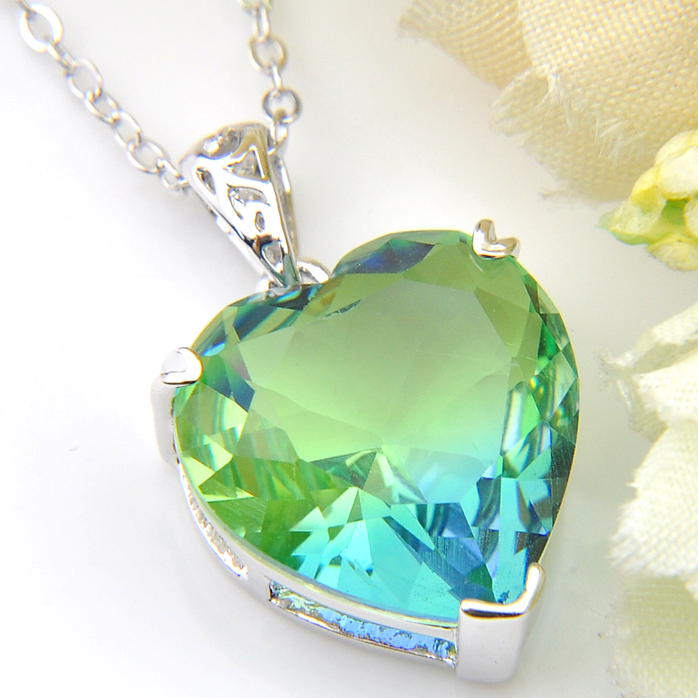 Luckyshine 6Pcs Classic Fire BI-COLORED Tourmaline Pendants 925 Sterling Silver Plated Fashion Necklaces Pendant Jewelry Xmas Gift New P0502