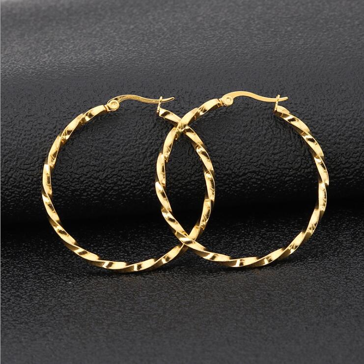 

Hot Sale Gold Silver Black Rose gold Color Big Hoop Earrings Stainless Steel Jewelry High Engagement Earrings For Women Christmas Gift