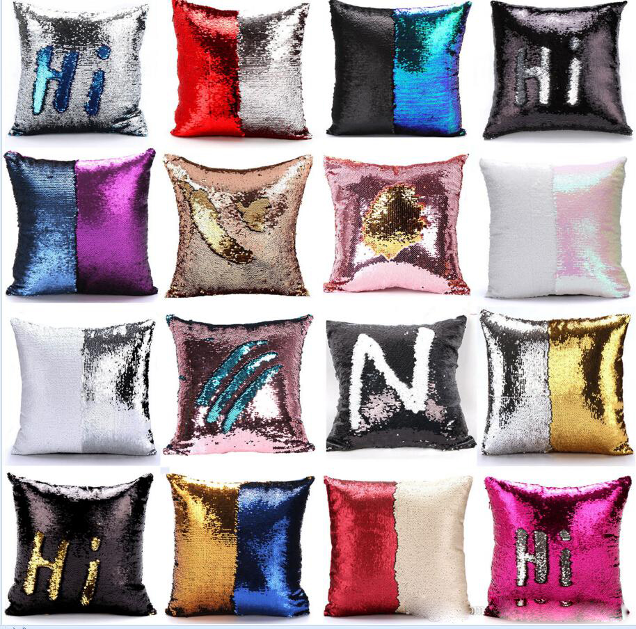

Sequin Pillow Case cover Mermaid Pillow Cover Glitter Reversible Sofa Magic Double Reversible Swipe Cushion cover 23 design, As pic