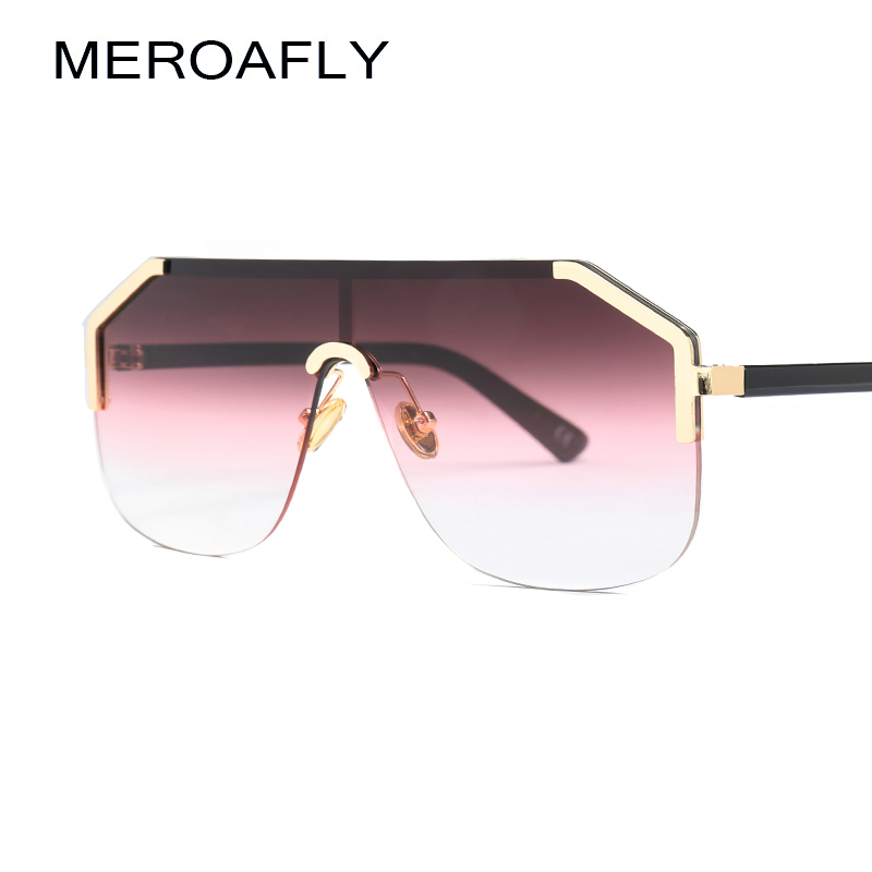 

MEROAFLY Oversized Square Sunglasses Women One Piece Lens Shades Gold Black Half Frame Sun glasses For Men Gradient Lens UV400