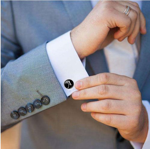 

NingXiang 2018 New Arrival Glass Cabochon Letters Cufflinks For Men Unique Classic Black Mens Copper Cool Cuff links A-M Jewelry
