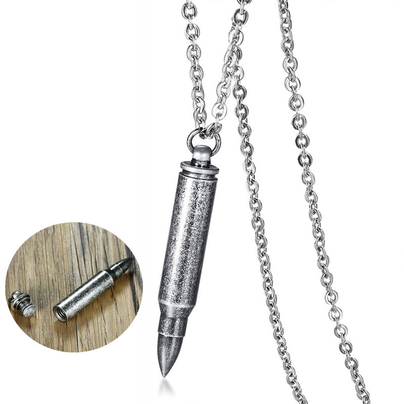 

Can Open Bullet Pendant for Men Necklace 20" Chain Stainless Steel Vintage Silver Plated Stylish Male Jewelry 4 Colors