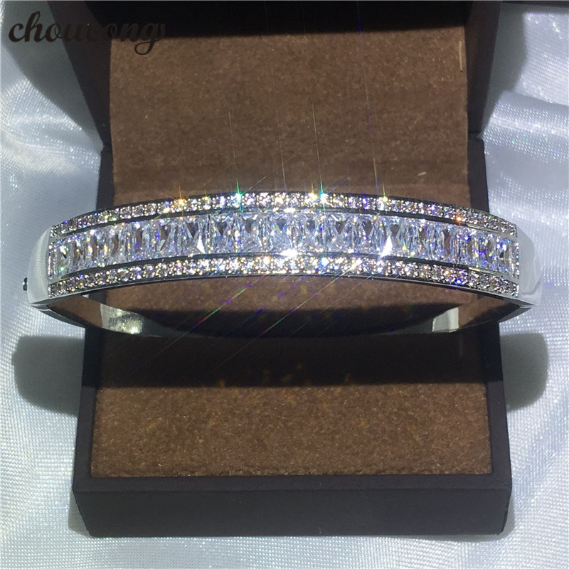 

choucong bracelet channel setting Diamond S925 Sterling Silver Engagement Wedding bangle for women Fashion accessaries, Golden;silver