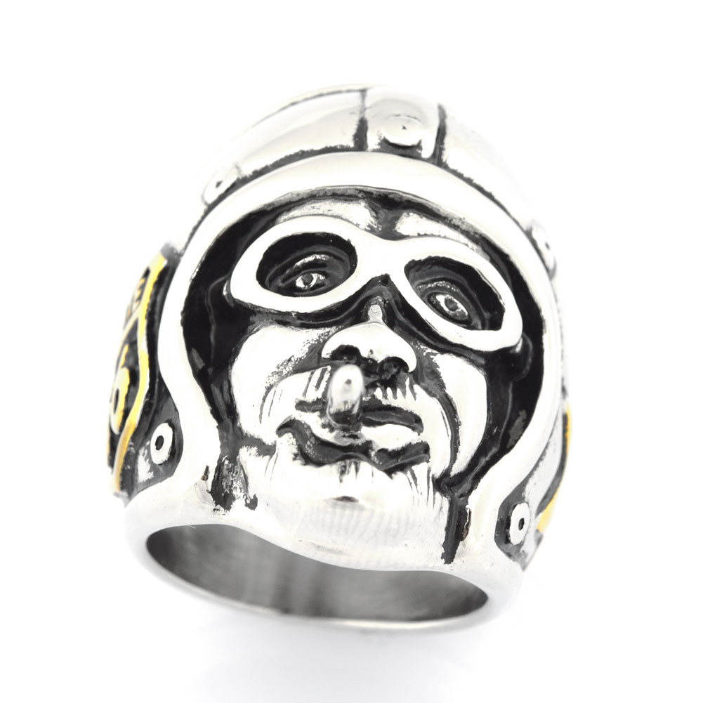 

FANSSTEEL Stainless steel punk vintage mens jewelry route 66 star helmet cigarette motor cycle rider biker ring GIFT FSR12W67G