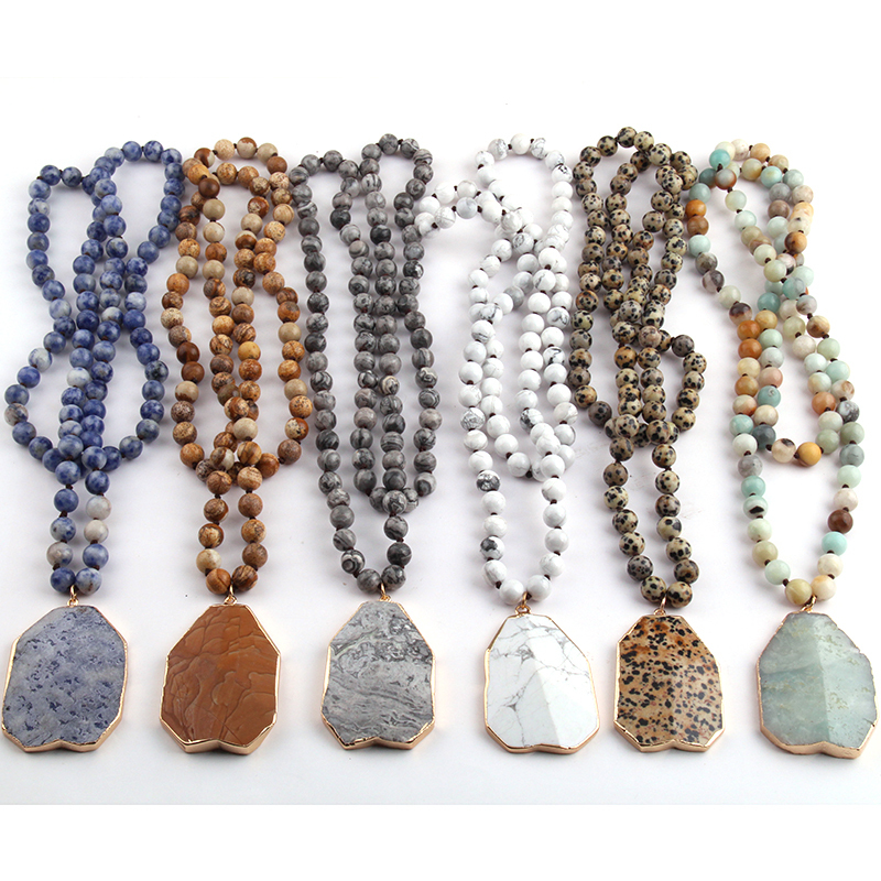 

Fashion Bohemian Tribal Jewelry Natural Stone Knotted Stone Matching Pendant Necklaces For Women Ethnic Necklace