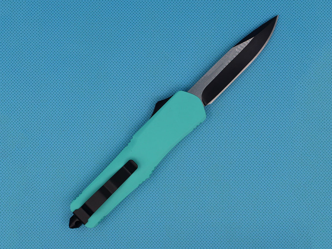 

Allvin Baby Blue 9 Inch Large A07 Auto Tactical Knife 440C Double Edge Fine Black Blade EDC Pocket Knives With Nylon Sheath