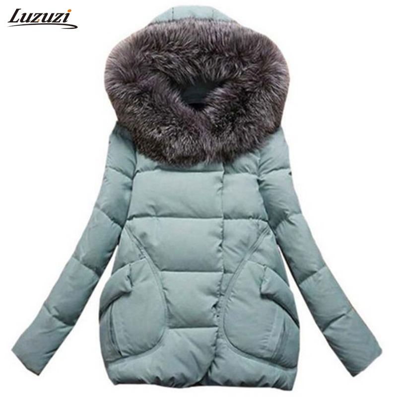 

Wholesale- 1PC Winter Jacket Women Fur Hood Cotton Padded Coat Parkas For Women Winter Casaco Abrigos Mujer Jaqueta Feminina Z002, Black short model