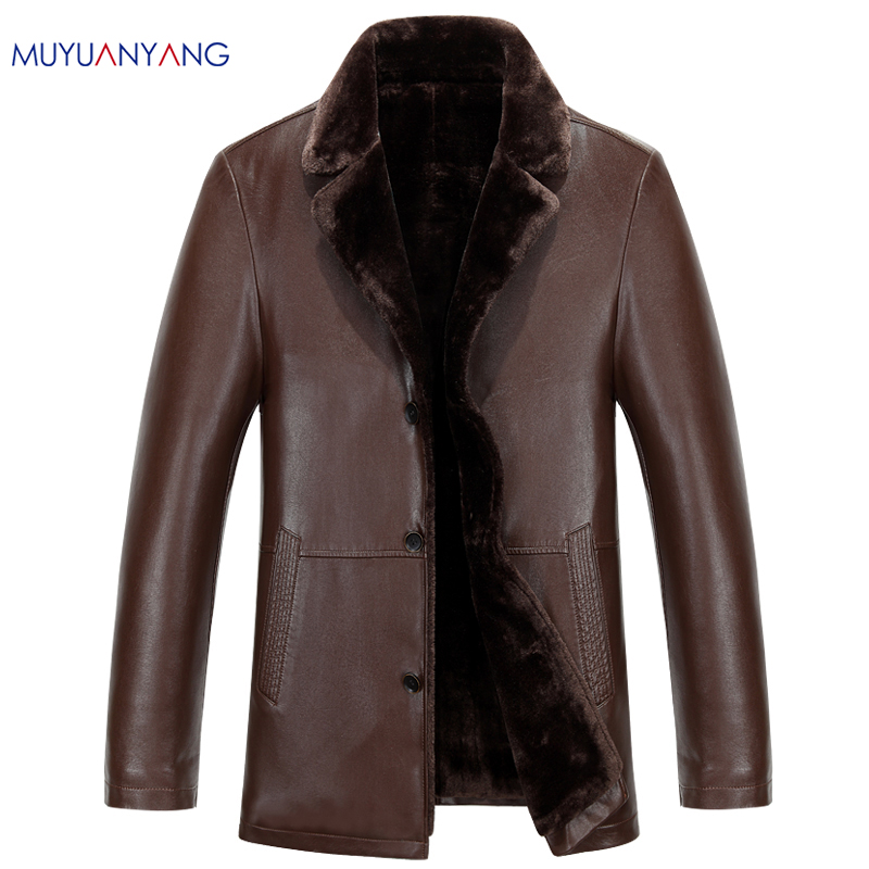 Leather Jacket Men Winter PU Jackets and Coat Casual Warm Fur Clothing Solid Color Men's Turn-down Collar Faux Leather Jackets