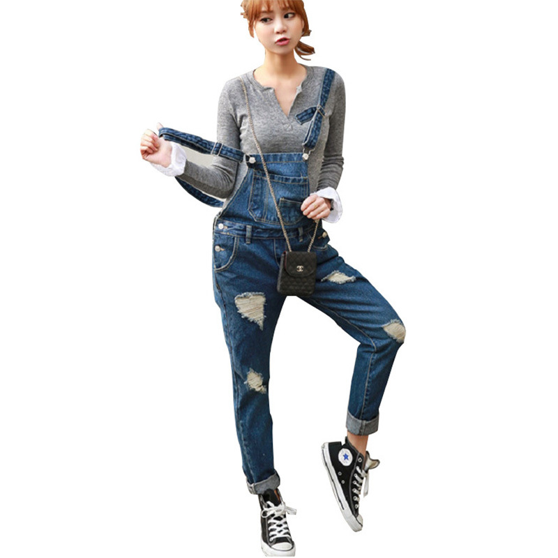 

FDWERYNH Jumpsuit Jeans 2018 Autumn Denim Jumpsuit Loose Women Full Length Pants Denim Overalls Casual Female Romper Jumpsuits, Blue