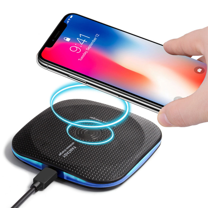 

Universal Qi wireless charging Pad suqare with cool light for Samsung s7 s8 note8 ip 8 X High efficient Qi standard charging transmitter