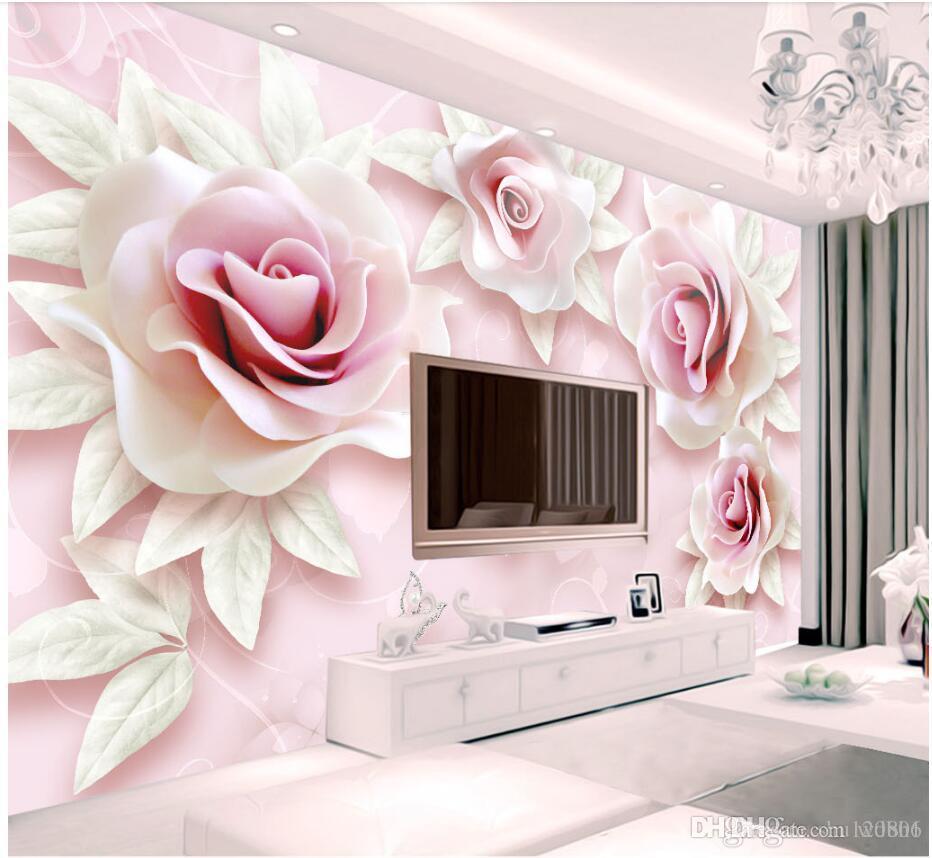 

3d wallpaper cloth custom photo Embossed Pink Rose TV Background Wall home improvement 3d wall murals wallpaper for walls 3 d living room, Picture shows