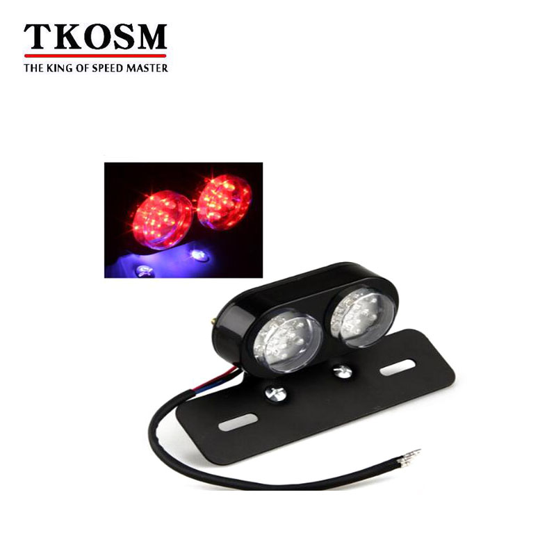

TKOSM Motorcycle Taillight Turn Signal Double LED Type Motorbike Accessories Rear Stop Lamp Brake Light Cool Black Plate Frame Lamp