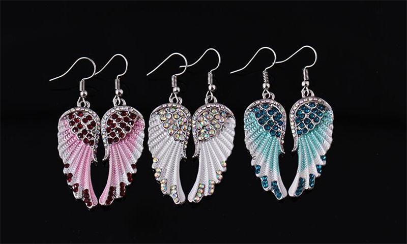 

New fashion Angel Wing Earrings For Women Crystal Wing Earrings Red Blue White Color Bling Wing dangle Earrings Jewelry Gift
