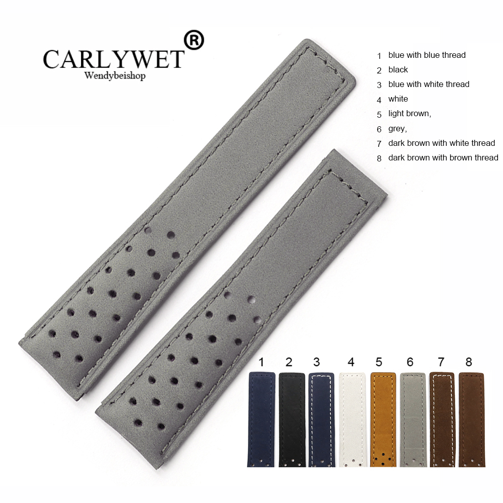 

CARLYWET 20 22mm Real Calf Leather Grey Suede VINTAGE Replacement Wrist Watch Band Strap Belt For Tag CARRERA Watch