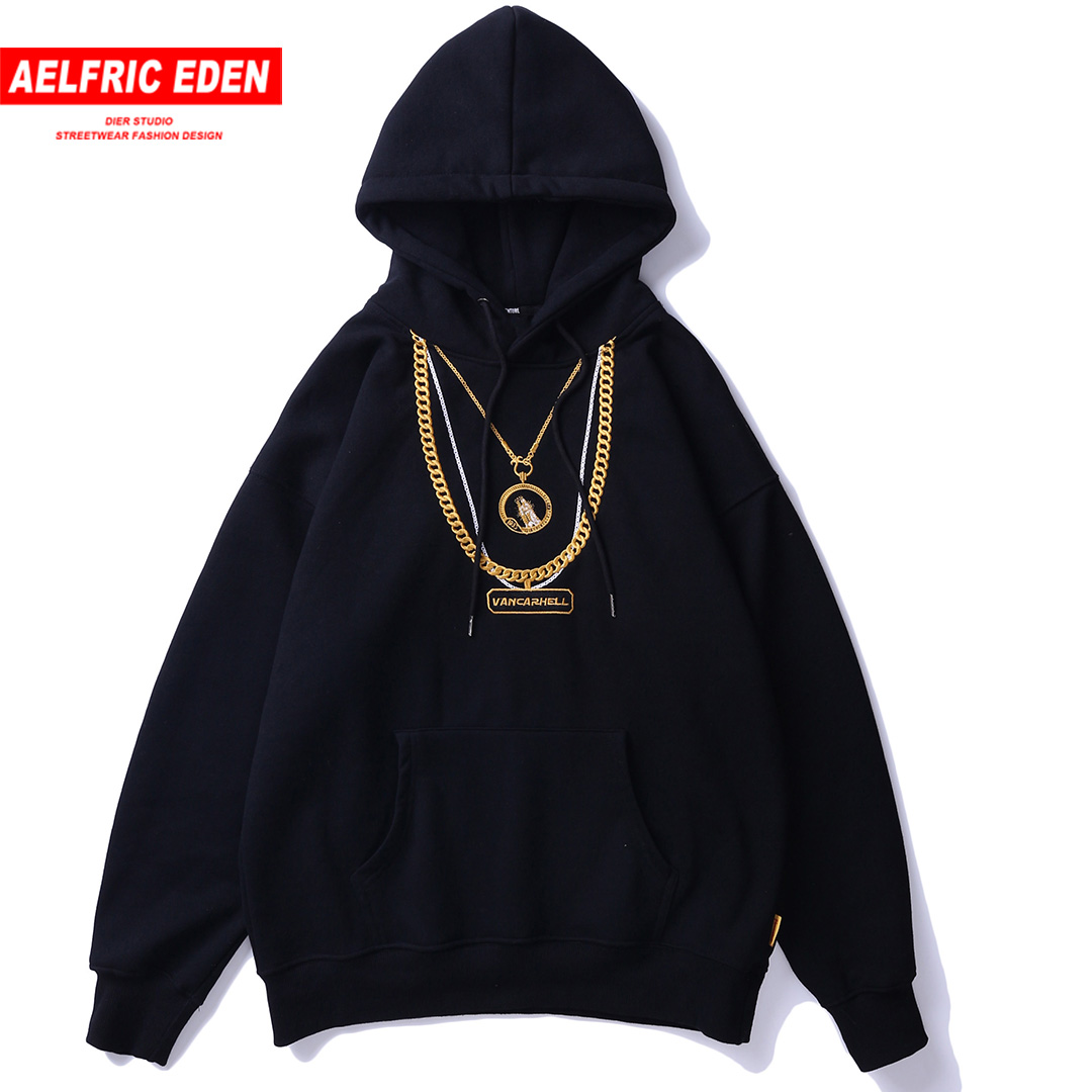

Aelfric Eden Necklace Embroidery Hoodie Tracksuit Hip Hop Pullover Hoodies Men Autumn Winter Fashion Skateboard Streetwear Ca02, Black