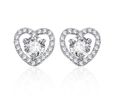 Heart Stud Earrings S925 Silver Sterling Rhinstoned Earrings Stud Earrings Gifts For Girls /Ladies Ear Studs