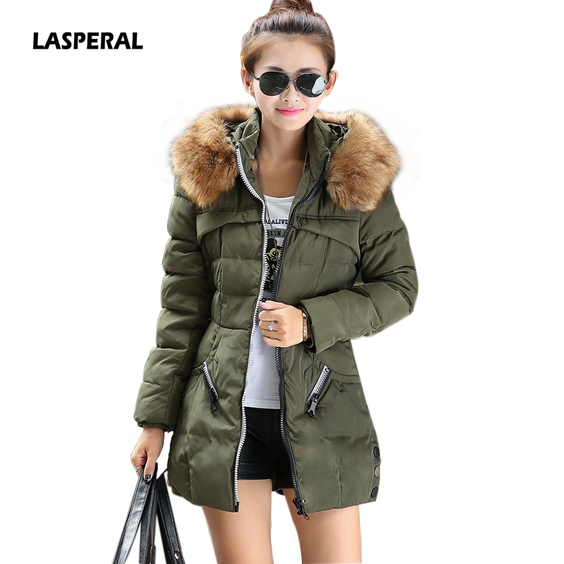 LASPERAL 2017 Veste D'hiver Manteau Chaud Long Femmes Parkas Grande Fourrure À Capuche Parka Femmes Manteau D'hiver Mince Femelle Épais Tops Surv