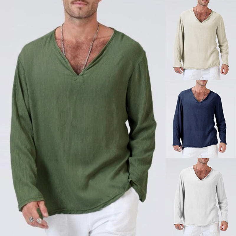 2018 Autumn Plain Basic Color Casual TShirts Men Long Sleeve Coon V-Neck Loose Tee Tops Joggers T Shirt Masculina 3XL Male