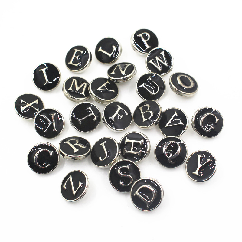 

Hot selling 26pcs/lot Black Alphabet A-Z Letters Snap Buttons For 12mm Snap Necklace Bracelet&Bangles DIY Snap Jewelry pendant Charms, Golden;silver