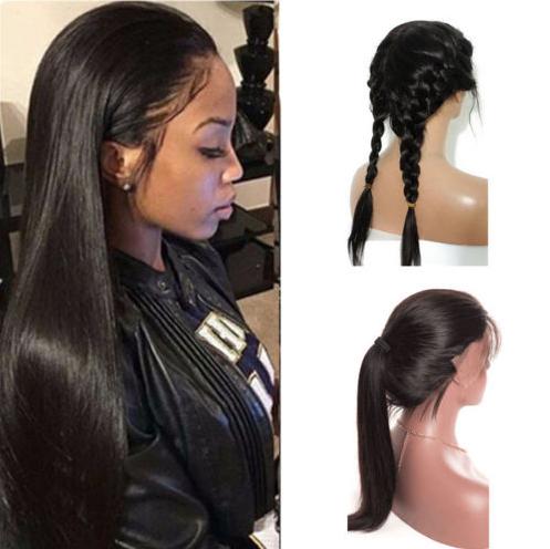 New Arrive Human Virgin Brazilian Hair Lace Front Full Lace Straight Wigs 150% Desnity Natural Black Color-image-408448948