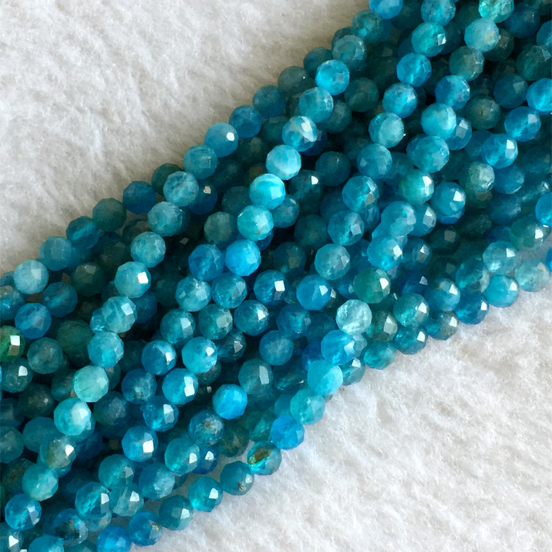 

High Quality Genuine Natural Blue Apatite Faceted Round Small Beads 3mm 4mm 16" 05739