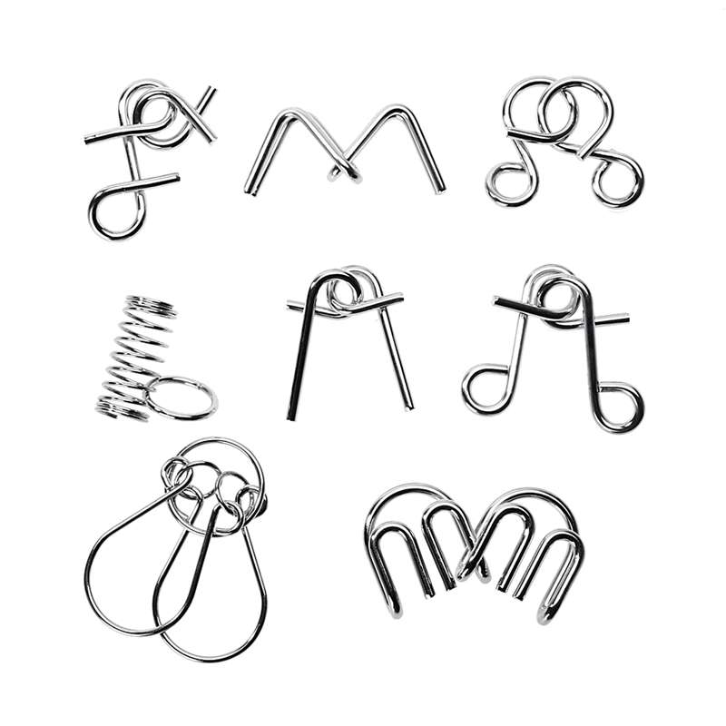 

8pcs/lot Montessori Materials Metal Wire Puzzle IQ Mind Brain Teaser Puzzles Game For Adults And Kids Eeducational Toy
