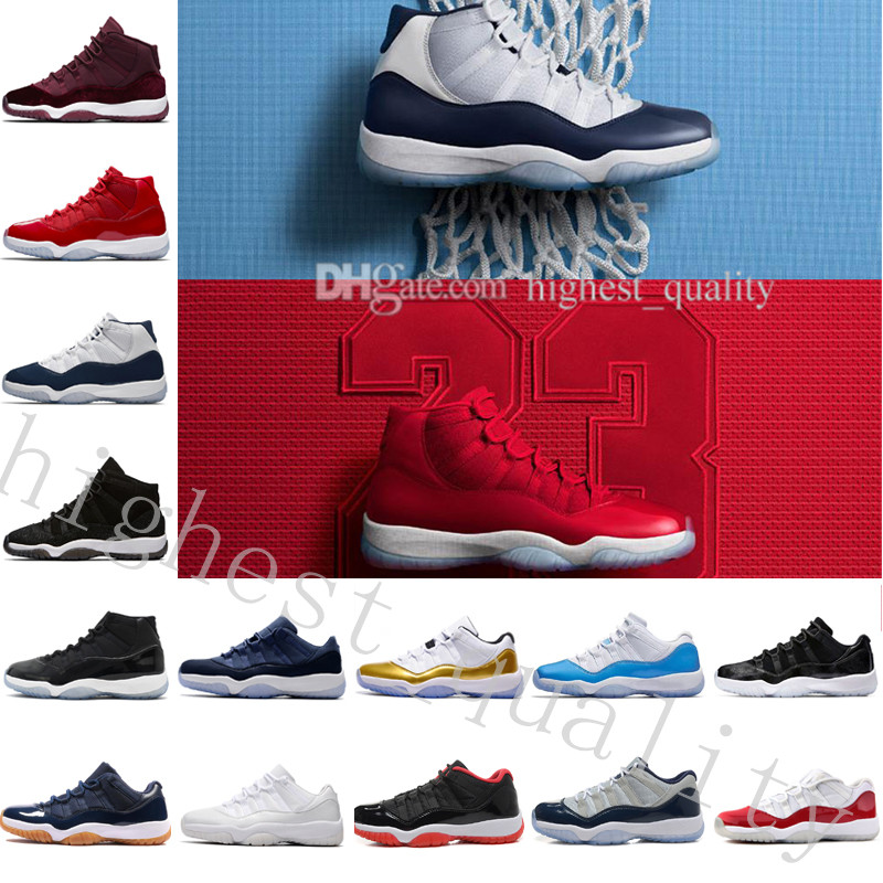 

11 men Basketball shoes 11s low UNC university blue Navy Gum Blue metallic Gold Varsity red concord legend gamma blue 72-10 sneakers 36-47, #16 high bred