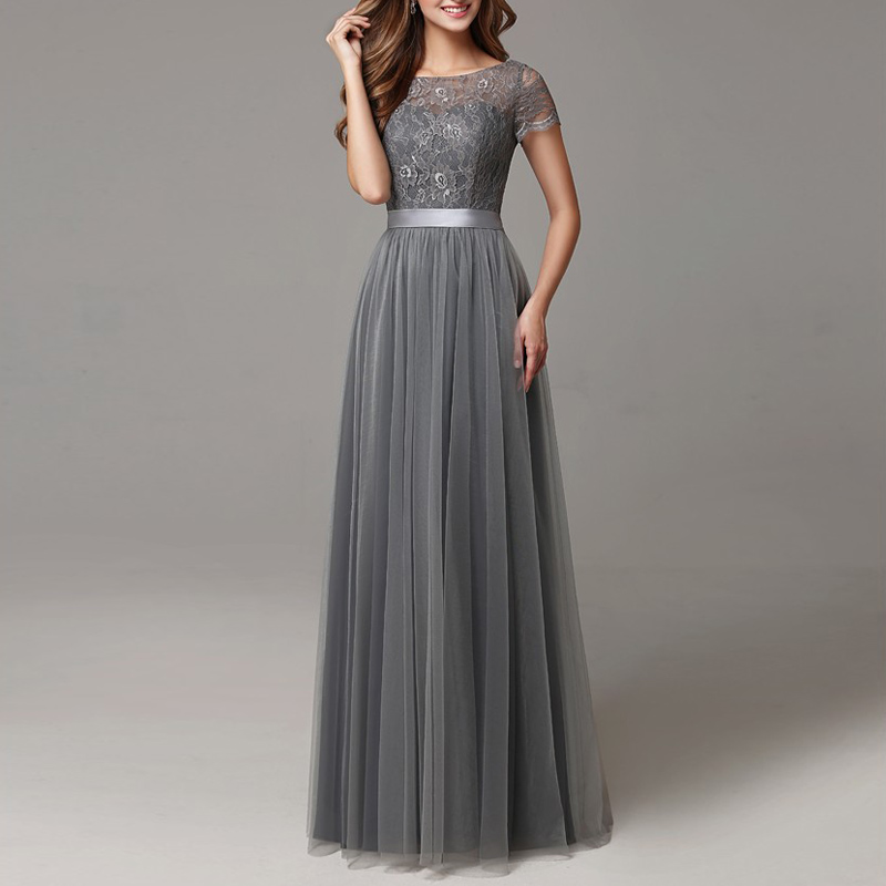 

Fashion Gray Prom Dresses 2020 Tulle Lace Long Evening Gowns With Sleeves Sash Cheap Party Dresses Semi Formal Gowns Custom Made, White