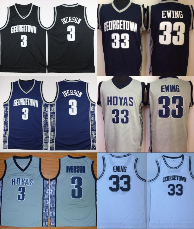 

University Georgetown Hoyas Jerseys Men Sale Basketball Allen 3 Iverson Jersey Patrick 33 Ewing Uniform College Sport Breathable Top Quality, As