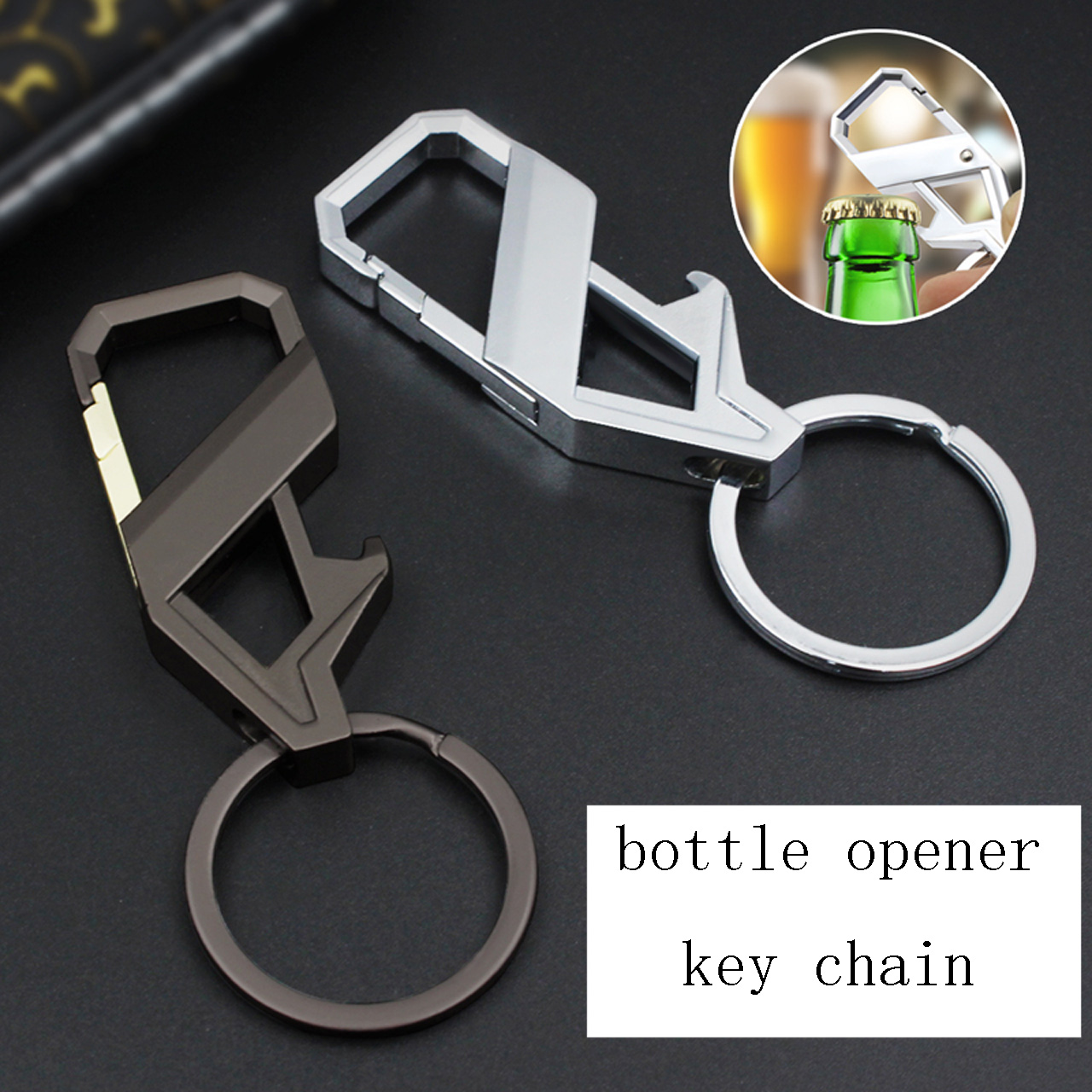 

New Cool Mens Silver Plated Metal Keychains Ring Portable Bottle Opener Key Chain