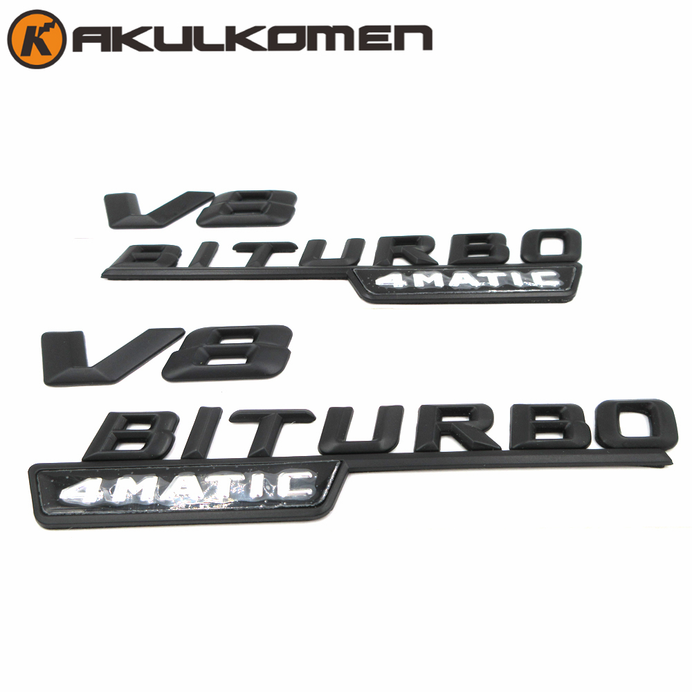 

2pcs/pair Black/Silver 3D V8 Biturbo 4Matic Emblem Badge Decal Car sticker Car-styling for Benz CL63 CLS63 E63 C63 S63 AMG
