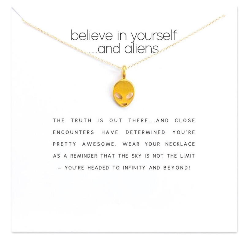 

Alien ET Chocker Colar Necklaces Gold Silver With Card Pendant Necklace for Fashion Women Jewelry believe in yourself and alien
