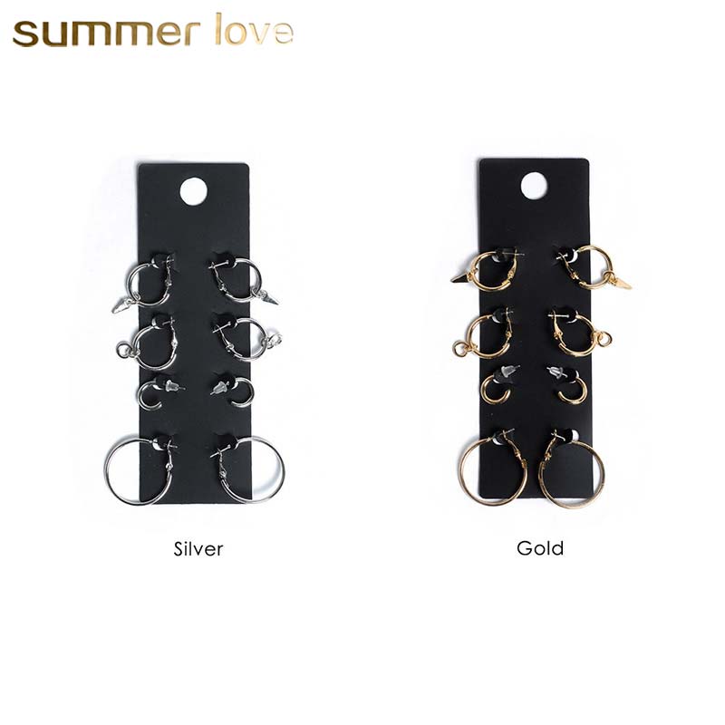 

New Arrival 4 Pair Crystal Hoop Earrings Set For Women Girl Minimalist Punk Style Round Earring Jewelry Charm Set Fashion Gift 2018
