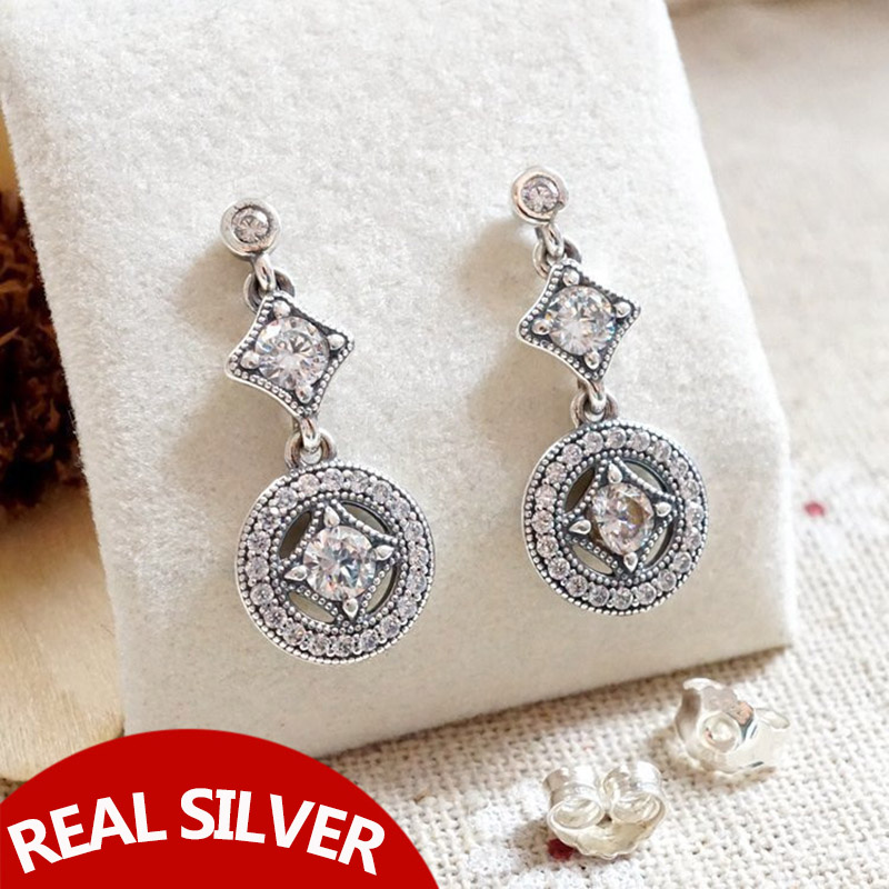 925 Silver Natural Crystal Pendant Earrings Original box Fit Pandora Fashion Sterling silver Jewelry Earring for Women Wedding Gift