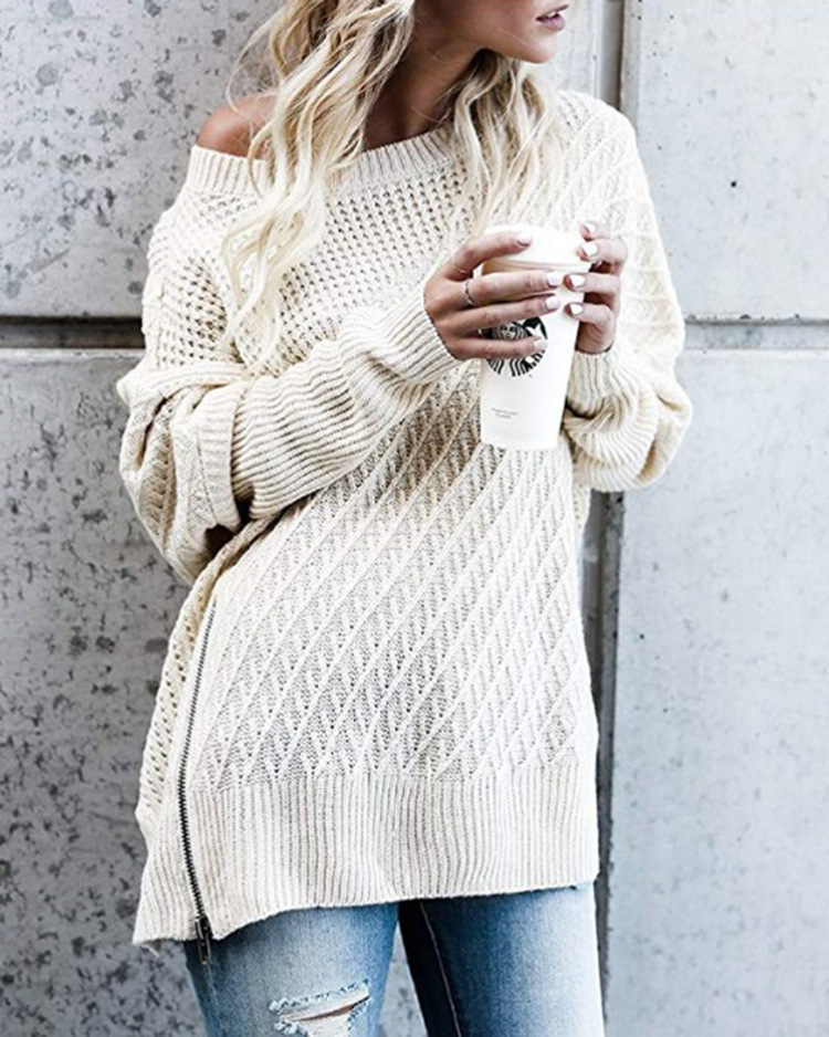 Autumn Winter 2018 New Loose Sweaters Zipper Batwing Sleeves Casual Sweatshirts