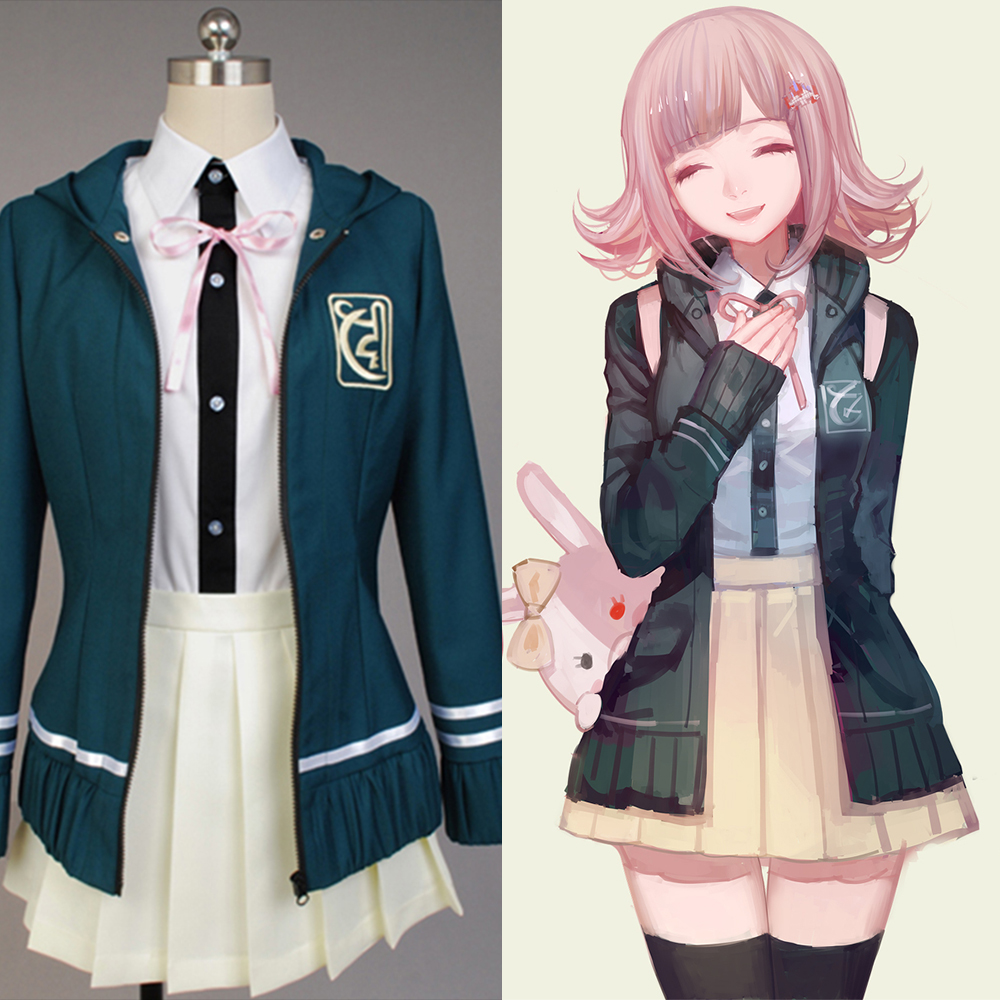 Cute Chiaki Nanami Cosplay Costumes Super DanganRonpa 2 Jacket Shirt Skirt Custom Made suit Women Girl Party Gift-image-408703102