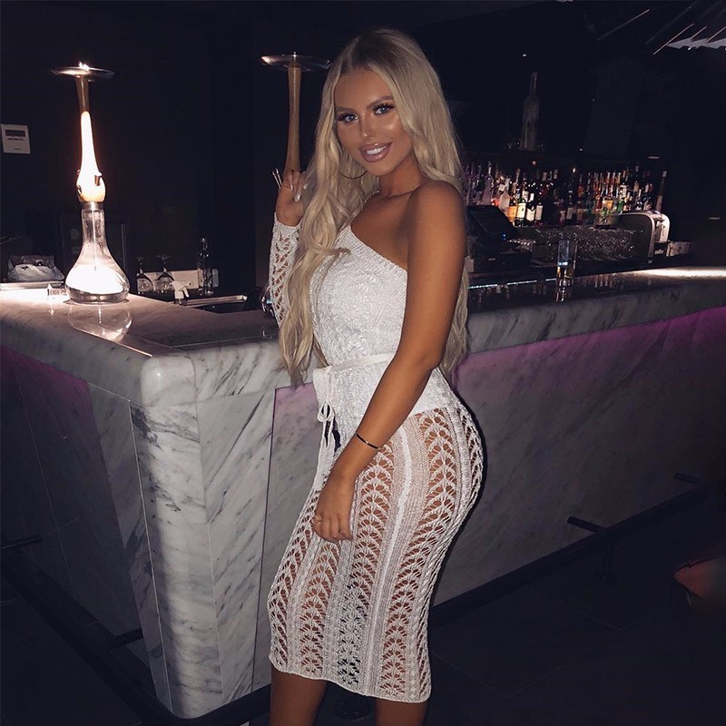 X82602Ohvera solide tricot une épaule robe d'été femmes 2018 ceintures évider Midi Sexy robe de soirée élégantes robes moulantes