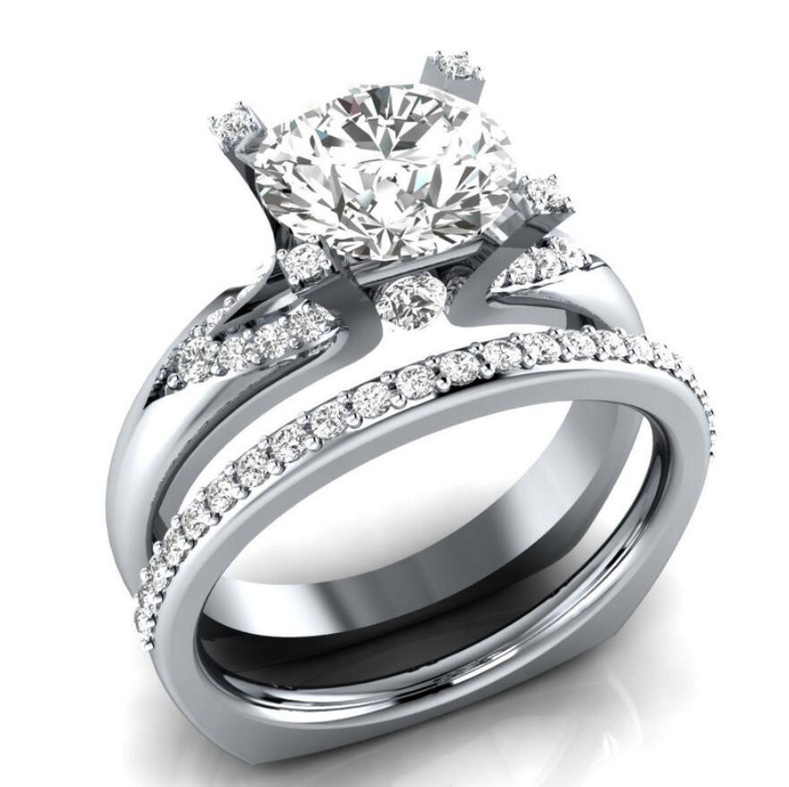 

Drop Shipping New Arrival Professional Luxury Jewelry 925 Silver Fill Round Cut Topaz&Sapphire CZ Diamond Wedding Band Ring for Women Gift