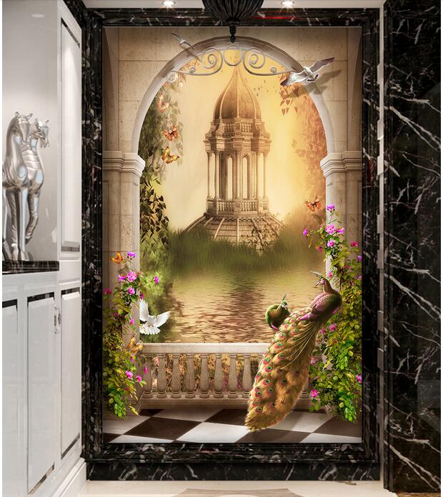 

3d wallpaper custom photo mural Retro European pastoral pavilion Background wall Home improvement 3d wall murals wallpaper for living room, Light yellow