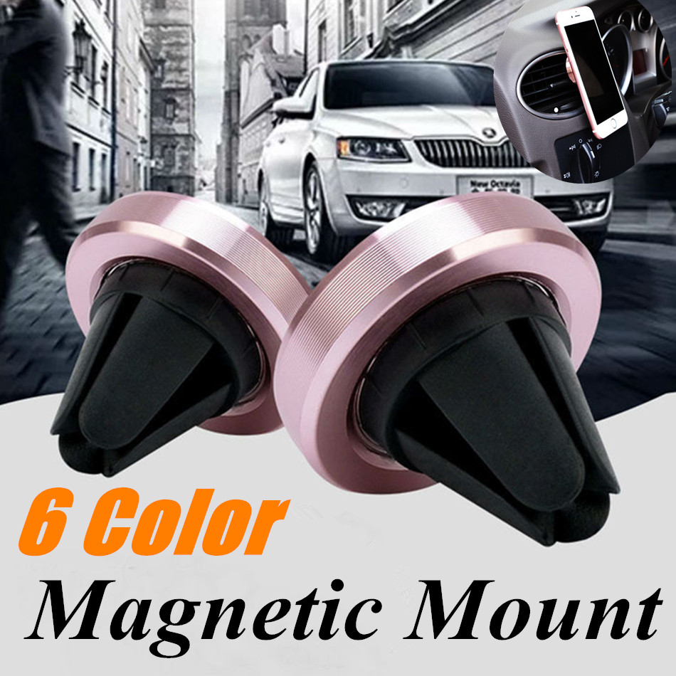 

Magnetic Car Mount Air Vent Phone Holder For iPhone X 8 Samsung Note 9 Stand Outlet Magnet Car Holder Dashboard with Retail Package, Rose gold