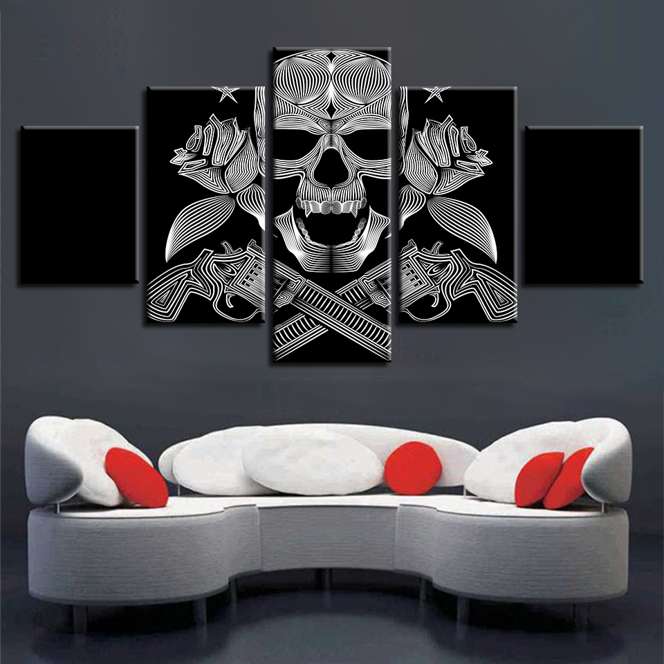 2020 Hd Prints Pictures Modular Canvas Wall Art Skull Gun Roses