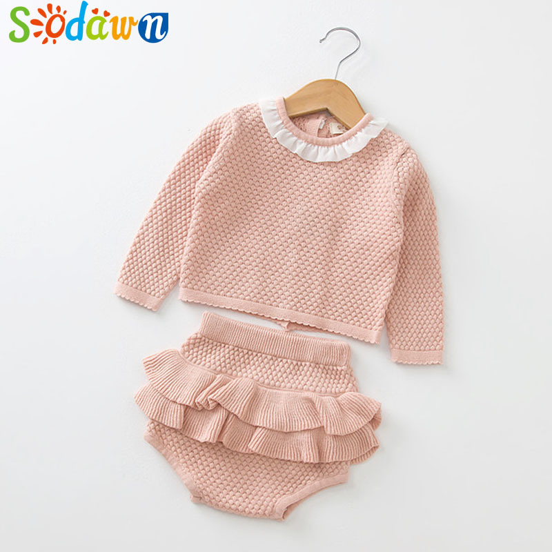Sodawn 2018 New Spring Autumn Fashion Newborn Baby Clothes Long Sleeve Knit Sweater+Shorts Sets of Children Baby Clohting Set Y18102207