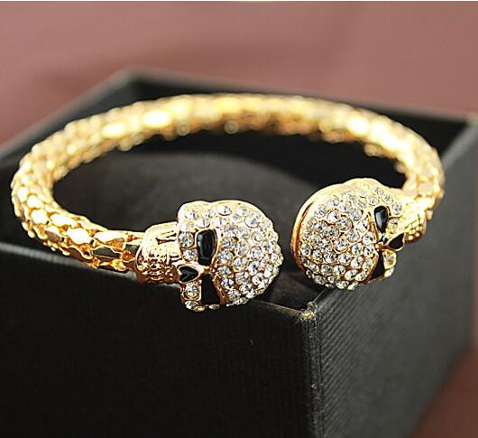 

Fashion skull design bracelet female rhinestone alloy gold/silver plated charm cuff bracelets for women pulseira feminina, White